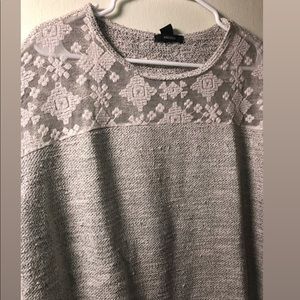 Gray lace cutout 3/4 Sleeve Cable Knit Lightweight